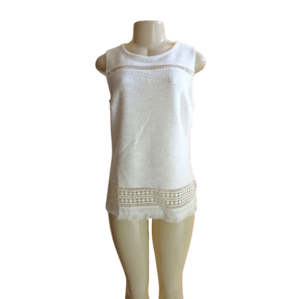 New w Tags, Banana Republic White Sleeveless Boucle Lace Trim Top S